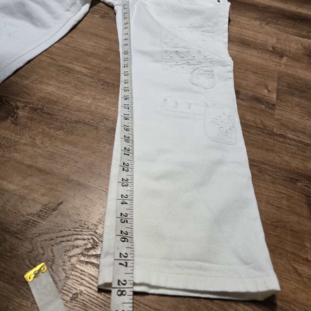 Ralph Lauren Black Label Cream Straight Leg Jeans Distressed Patchwork Size 6 - Picture 9 of 11